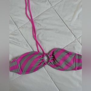 SO pink and grey striped halter bikini top size small